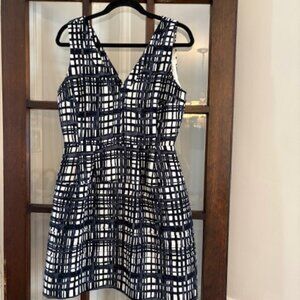 Madewell Midnight Dress in Navy Blue and White Brushstroke Plaid, Sz 6